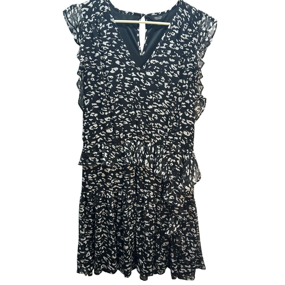 Simply Vera Vera Wang Black White Abstract Animal Print Ruffle Mini Dress XL